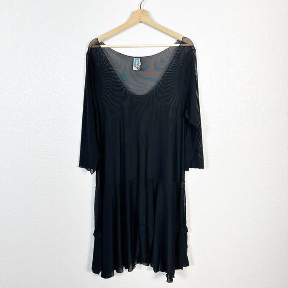 Noblu Artsy Witchy Sheer Mesh Cover‎ Swing Tunic Shirt Dress Black Medium